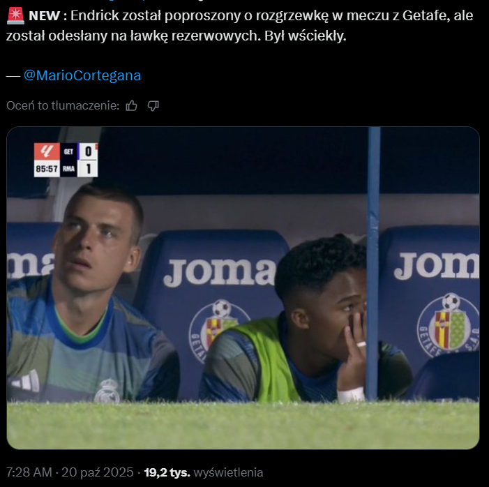 WŚCIEKŁY Endrick na ławce Realu podczas meczu Getafe, a to wszystko przez...